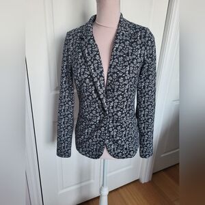 Ichi Ihkate Elegant Navy Blue and White Floral Women's Blazer sz S